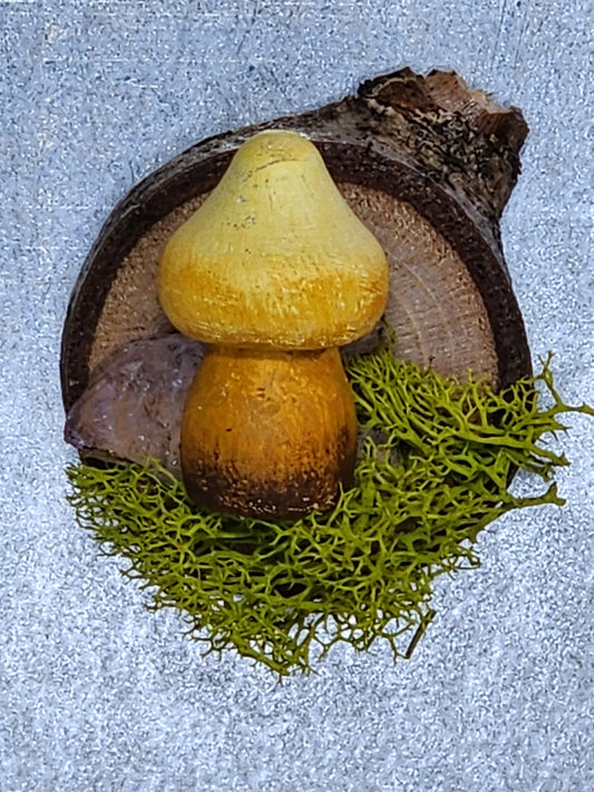 Painted Wooden Mushroom with raw Amethyst