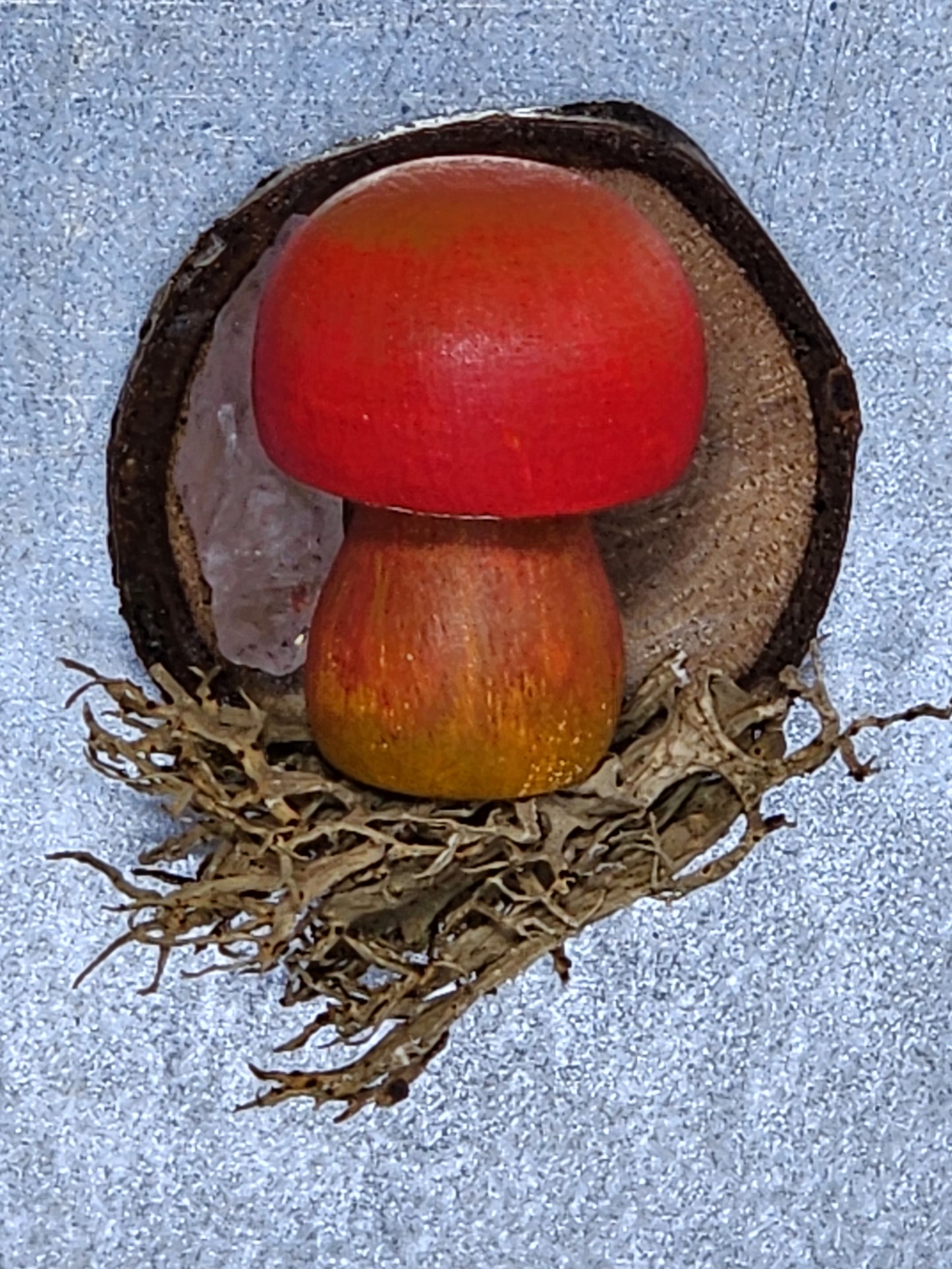 Painted Wooden Mushroom with raw Amethyst