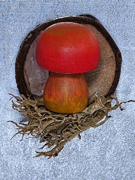 Painted Wooden Mushroom with raw Amethyst