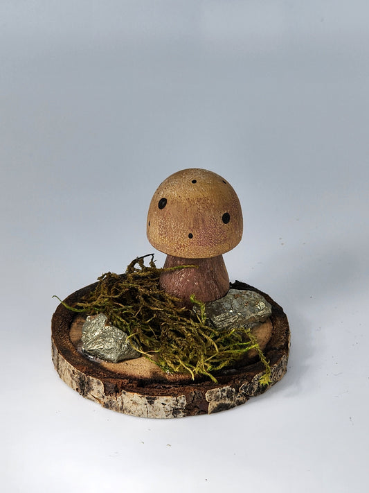 Painted Wooden Mushroom with Pyrite