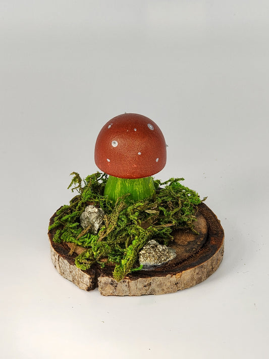 Painted Wooden Mushroom with Pyrite