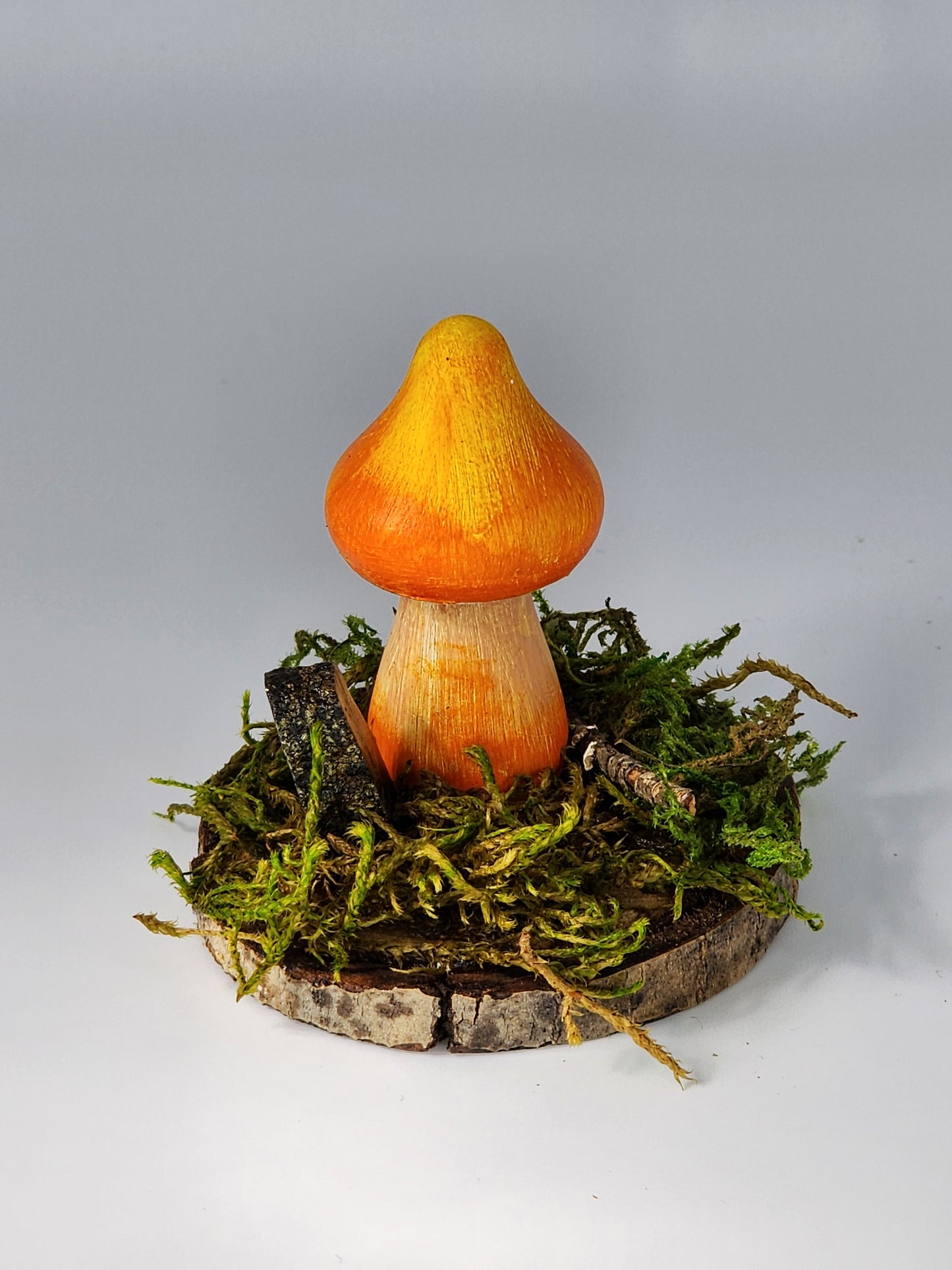 Painted Wooden Mushroom with Pyrite in Granite