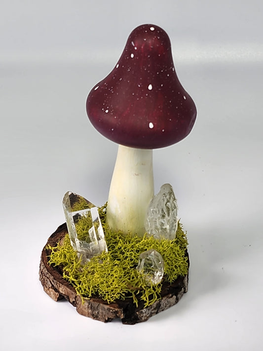 Painted Wooden Mushroom with Quartz