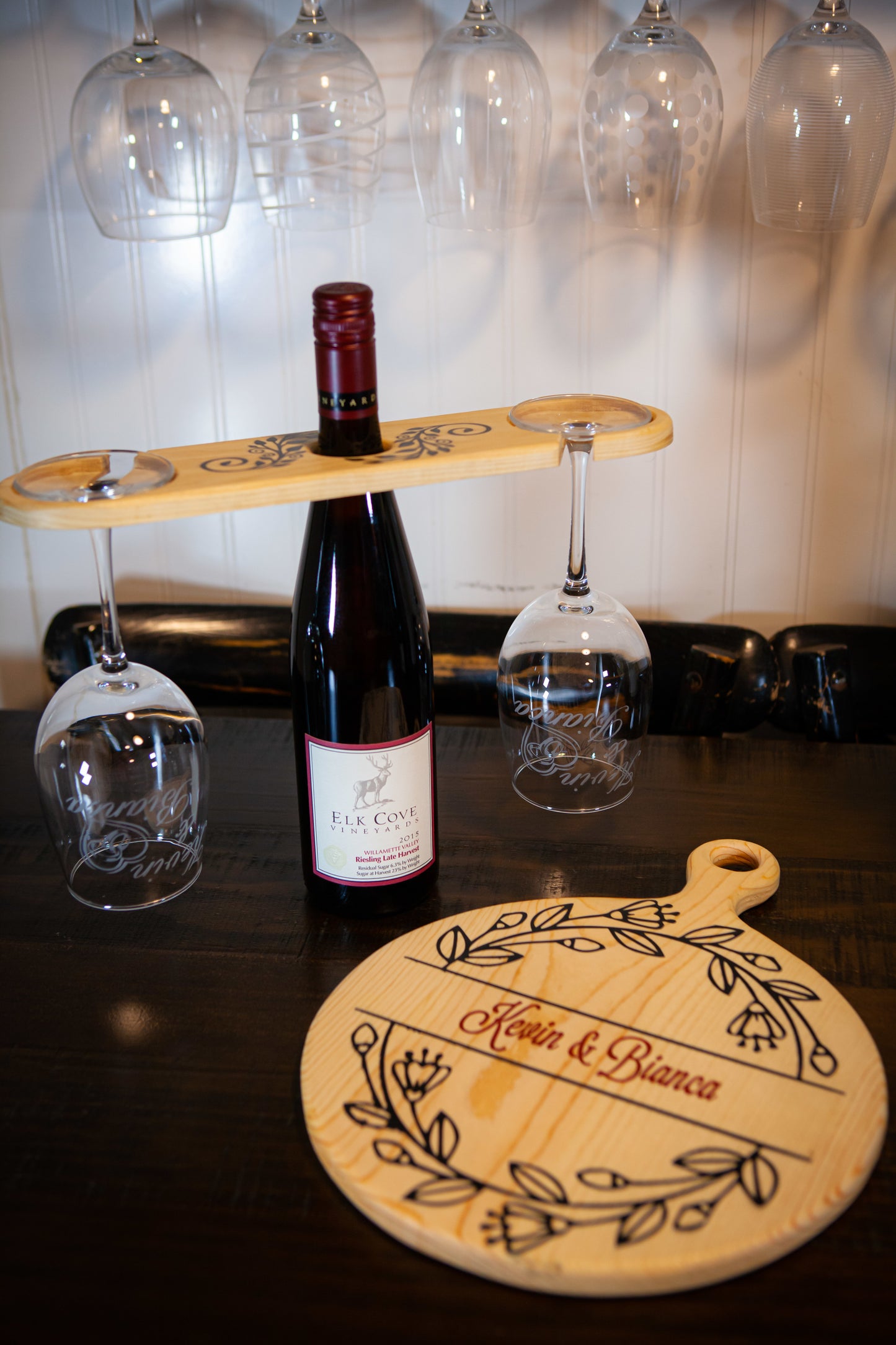 Wedding Charcuterie Set (Wine Glass, Cutting Board, Bottle Holder)